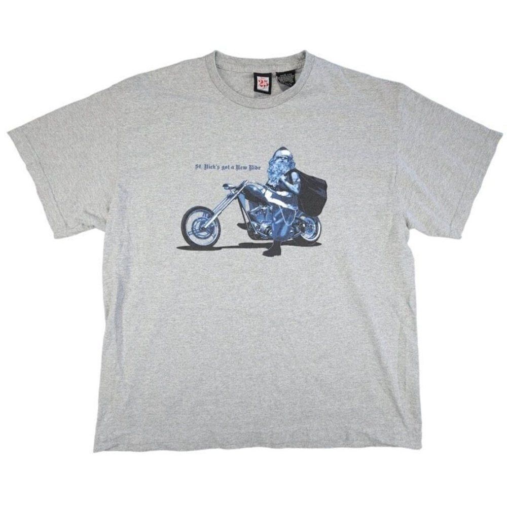 Vintage Biker Santa Claus T Shirt Mens Size XL Gray 90s Y2K Christmas St Nick